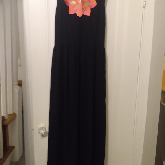 Julie Brown NYC Size 8 Dark Navy Full Length Maxi Dress Embroidered Neckline - Picture 4 of 5